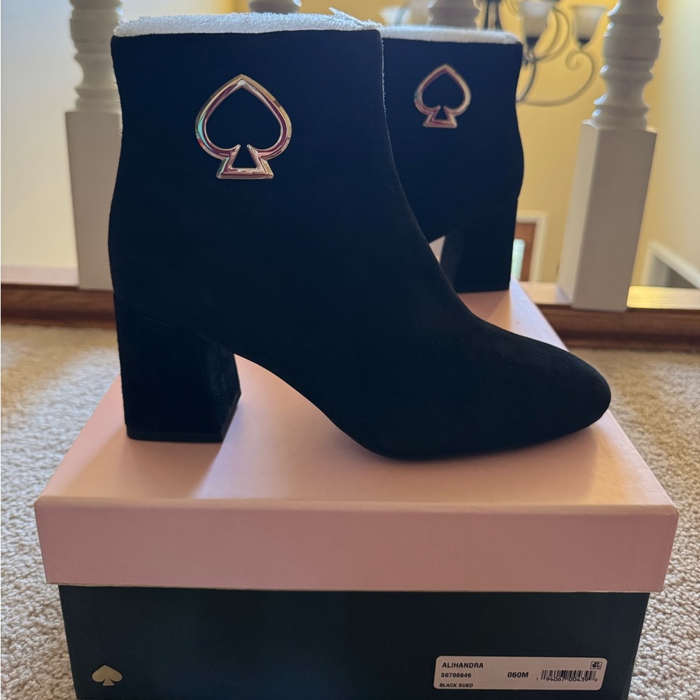 Kate Spade “Alihandra” boots in black suede, size 6, never worn